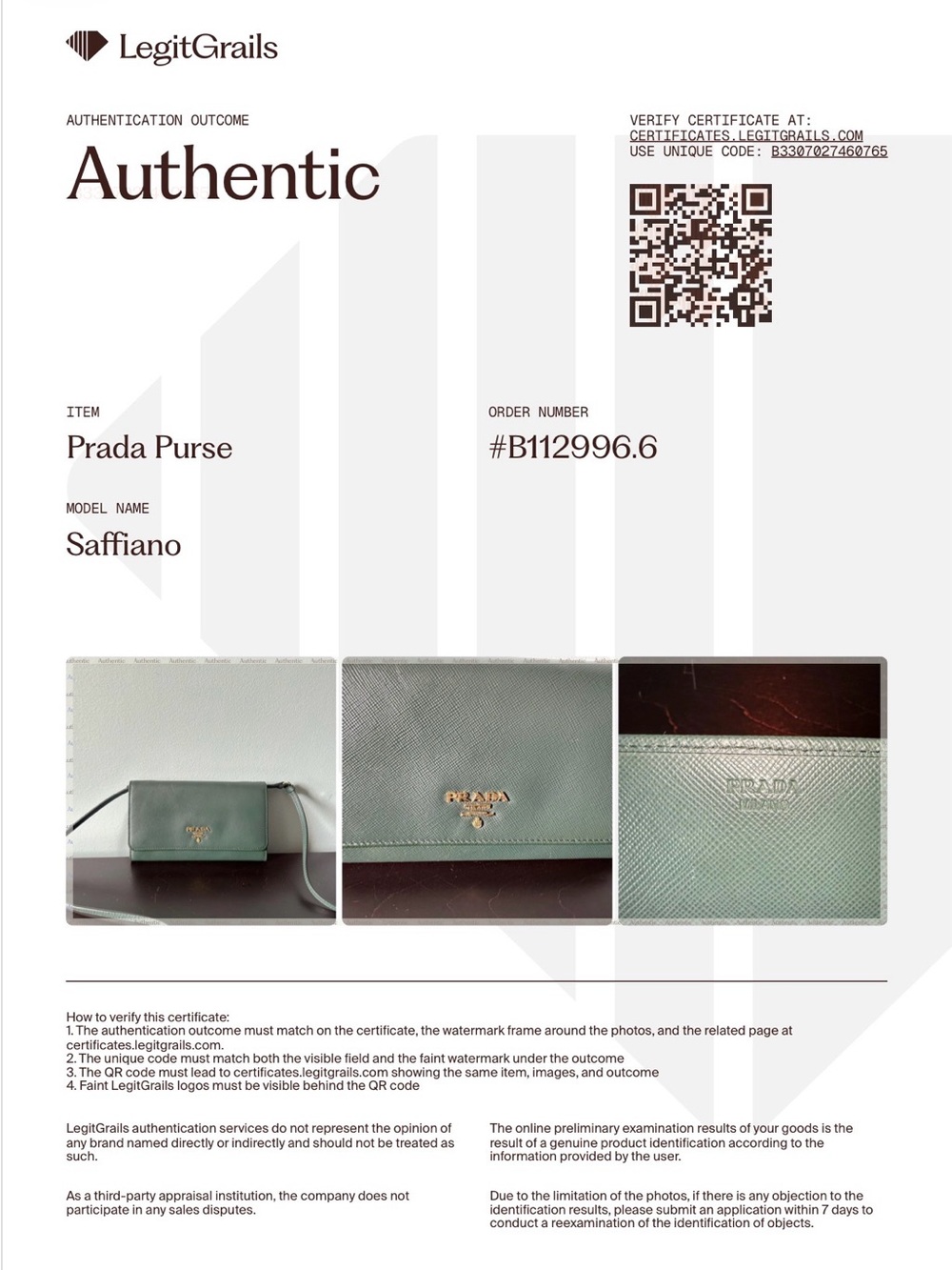 Prada Green Saffiano Leather Wallet on Strap - Picture 3 of 17
